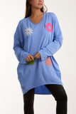 Khaki V-Neck Multicolour Flower Oversized Top For Women ONE SIZE - Dropwear