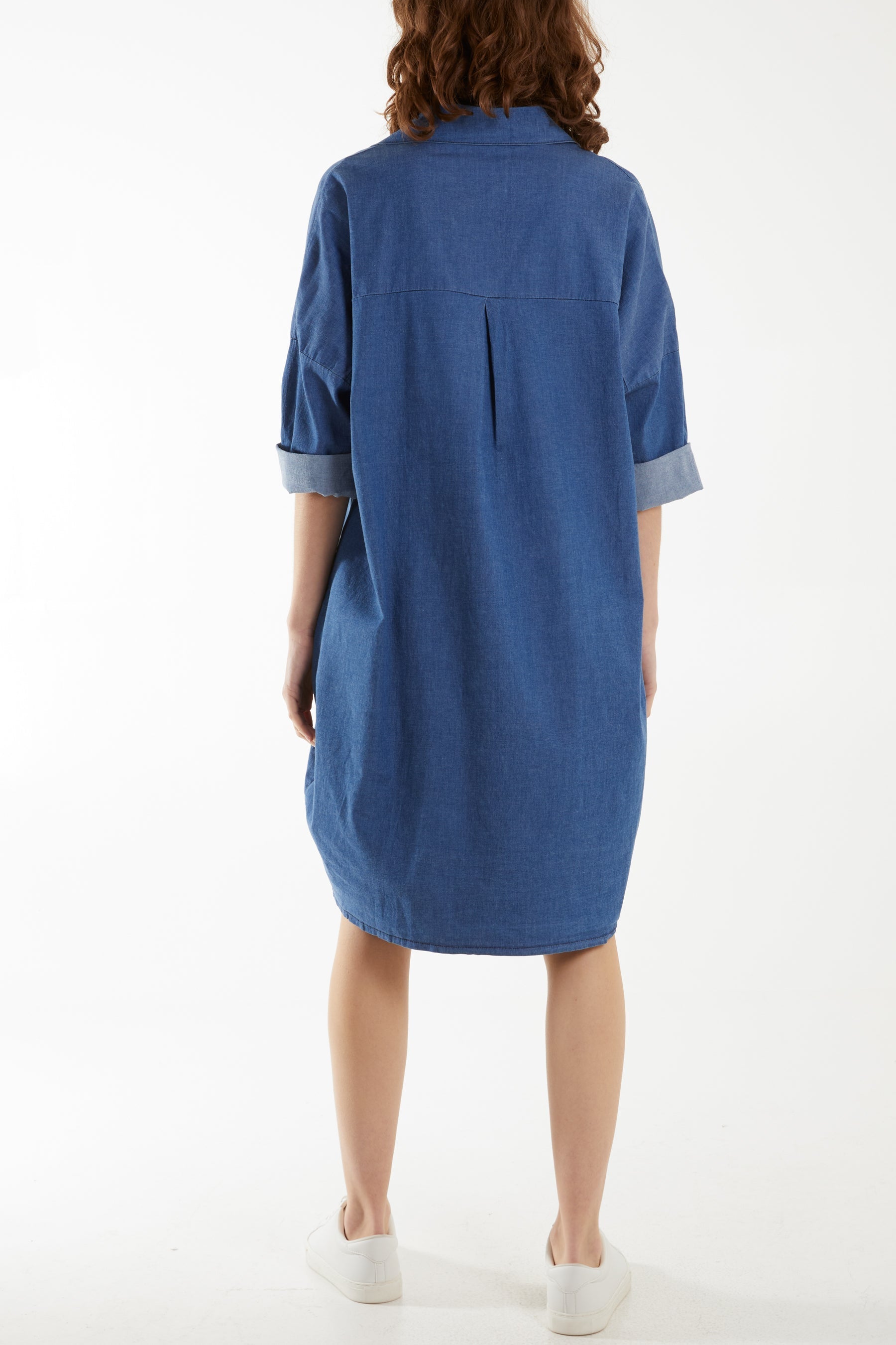 Denim Pockets Mini Shirt Dress For Women  - Dropwear