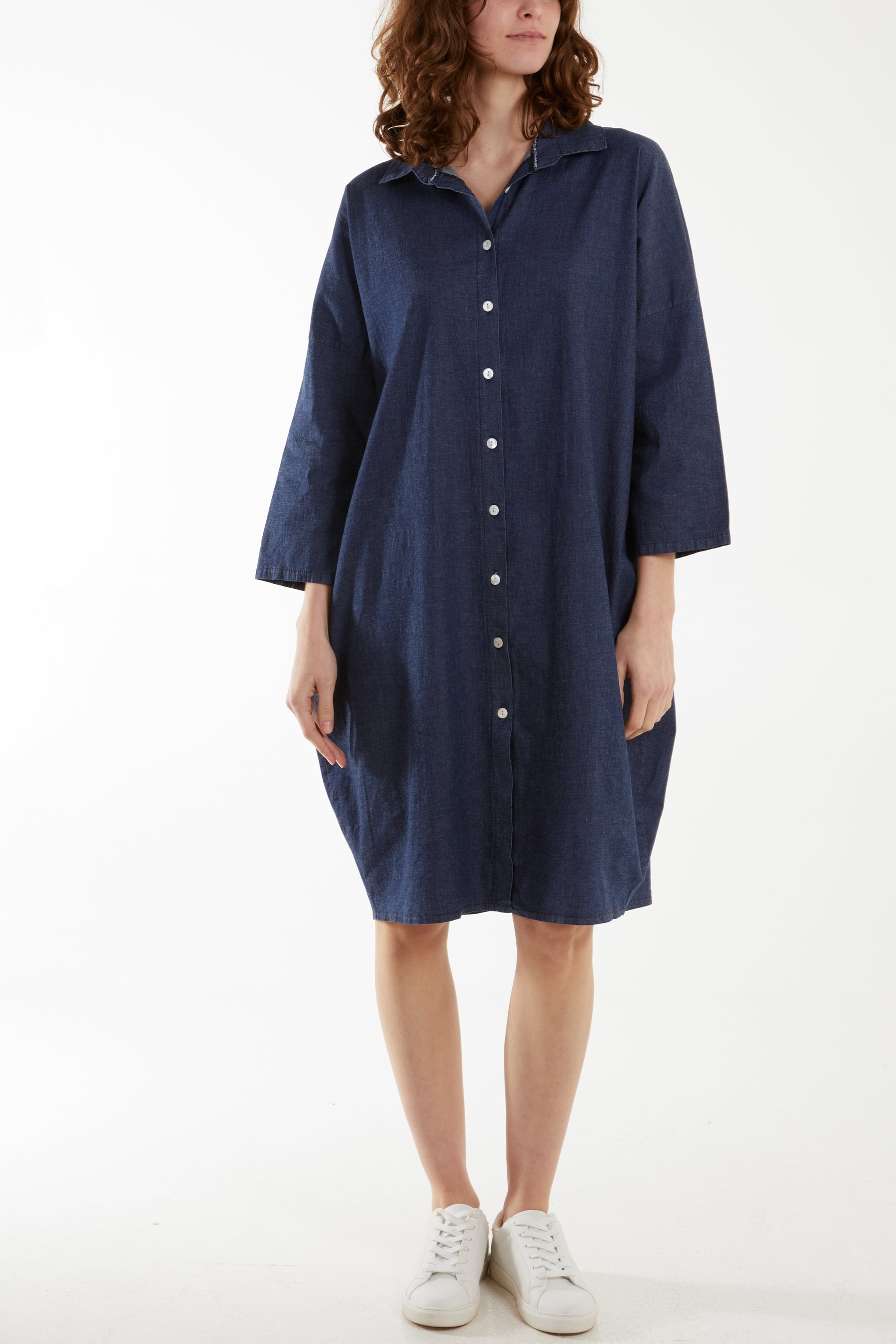 Mid Denim Denim Pockets Mini Shirt Dress For Women ONE SIZE - Dropwear