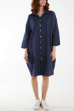 Mid Denim Denim Pockets Mini Shirt Dress For Women ONE SIZE - Dropwear