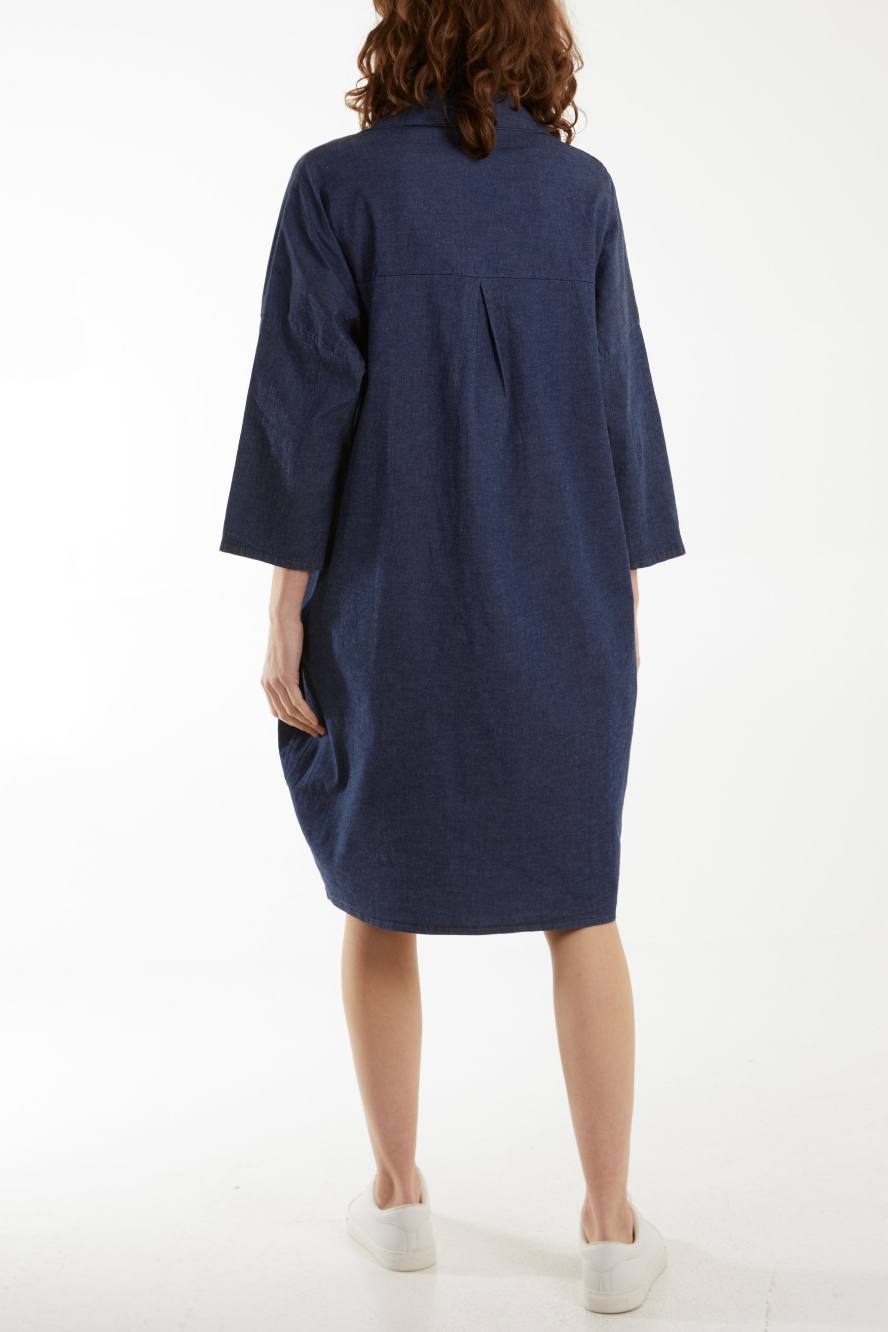 Dark Denim Denim Pockets Mini Shirt Dress For Women ONE SIZE - Dropwear