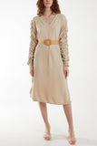 Sage Ruffle Sleeve Pelted Midi Dress For Women ONE SIZE - Dropwear
