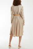Ruffle Sleeve Pelted Midi Dress For Women  - Dropwear