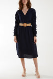 Ruffle Sleeve Pelted Midi Dress For Women  - Dropwear
