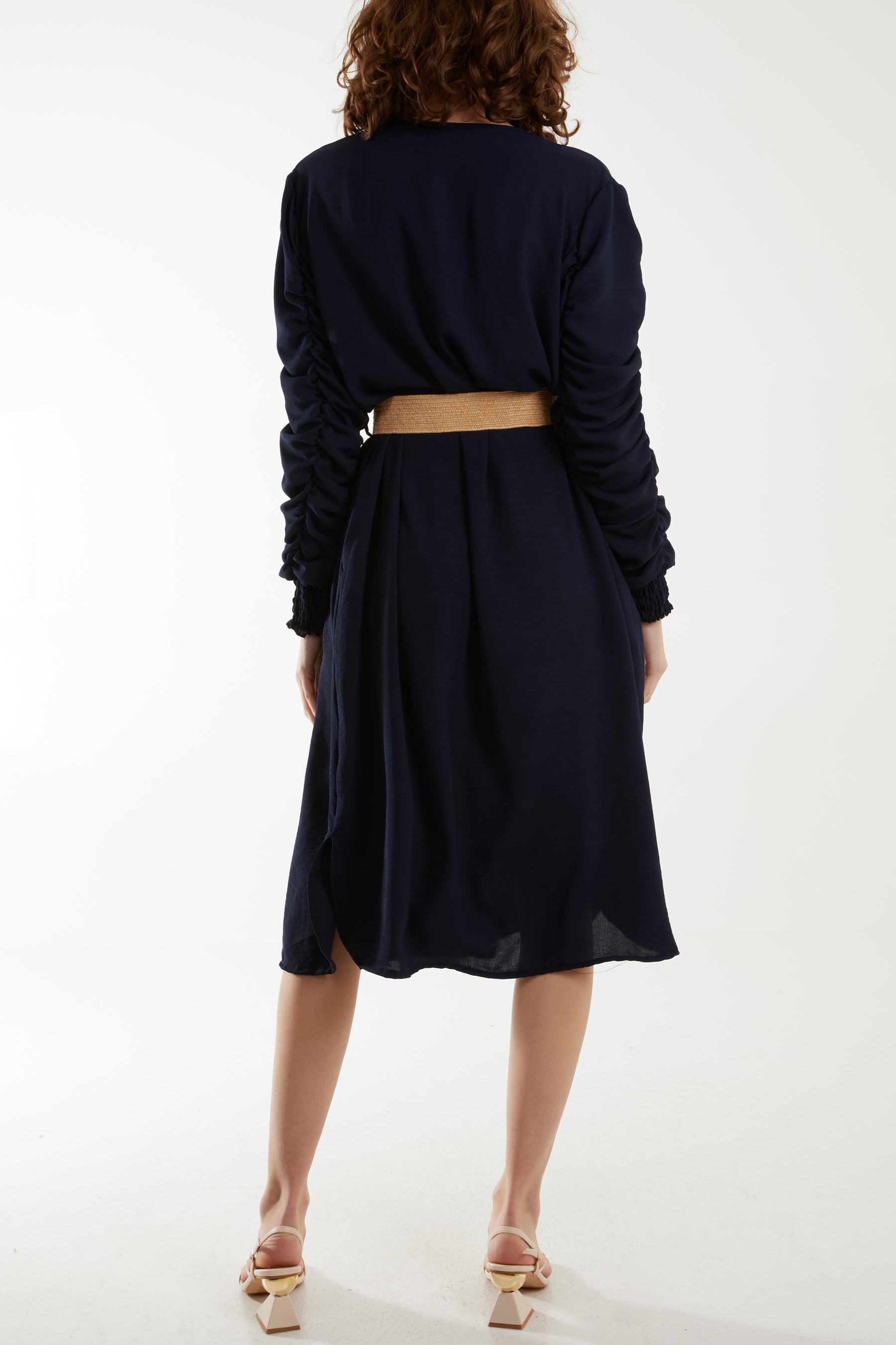 Ruffle Sleeve Pelted Midi Dress For Women  - Dropwear