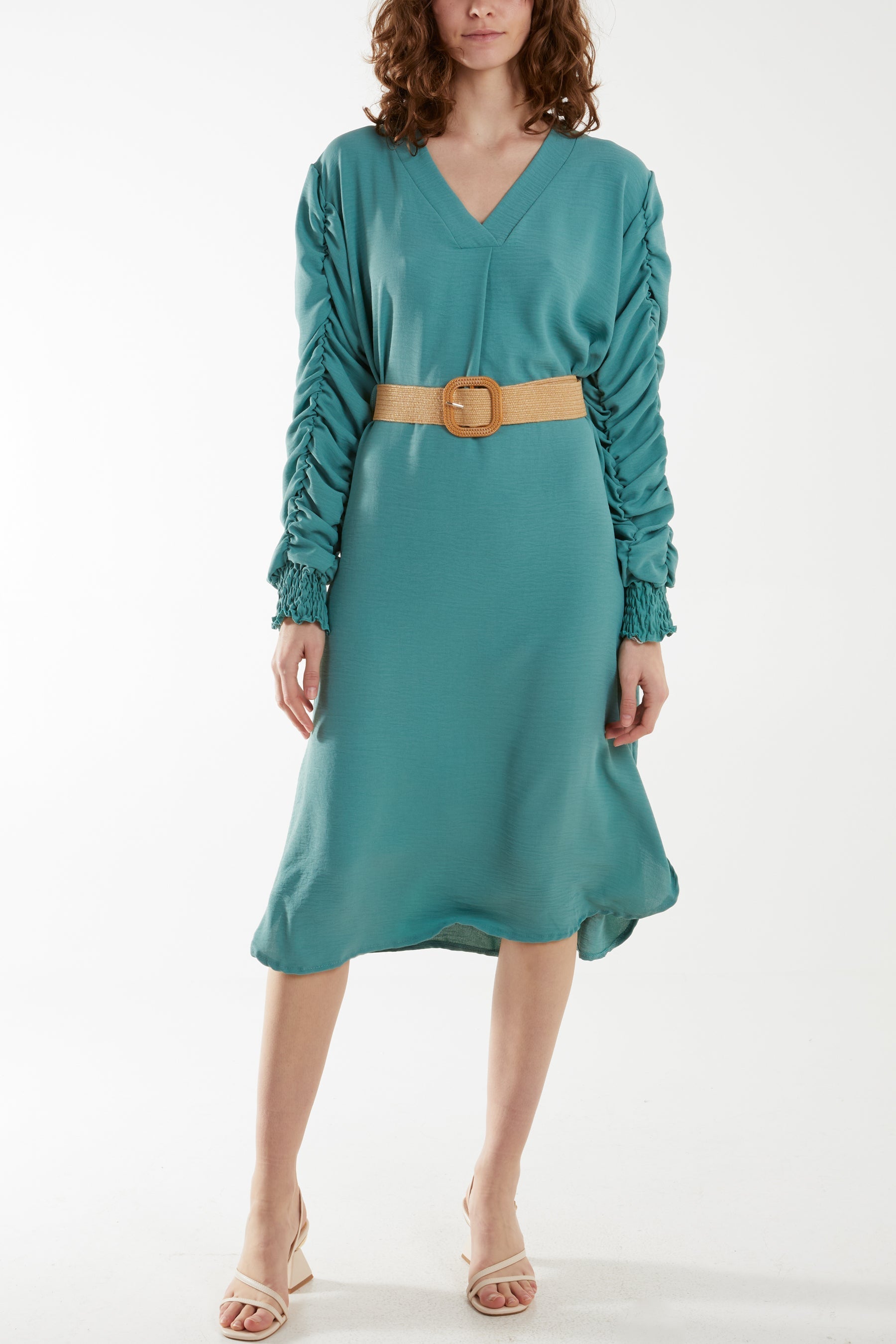 Navy Ruffle Sleeve Pelted Midi Dress For Women ONE SIZE - Dropwear