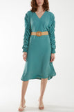 Navy Ruffle Sleeve Pelted Midi Dress For Women ONE SIZE - Dropwear