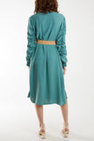 Khaki Ruffle Sleeve Pelted Midi Dress For Women ONE SIZE - Dropwear