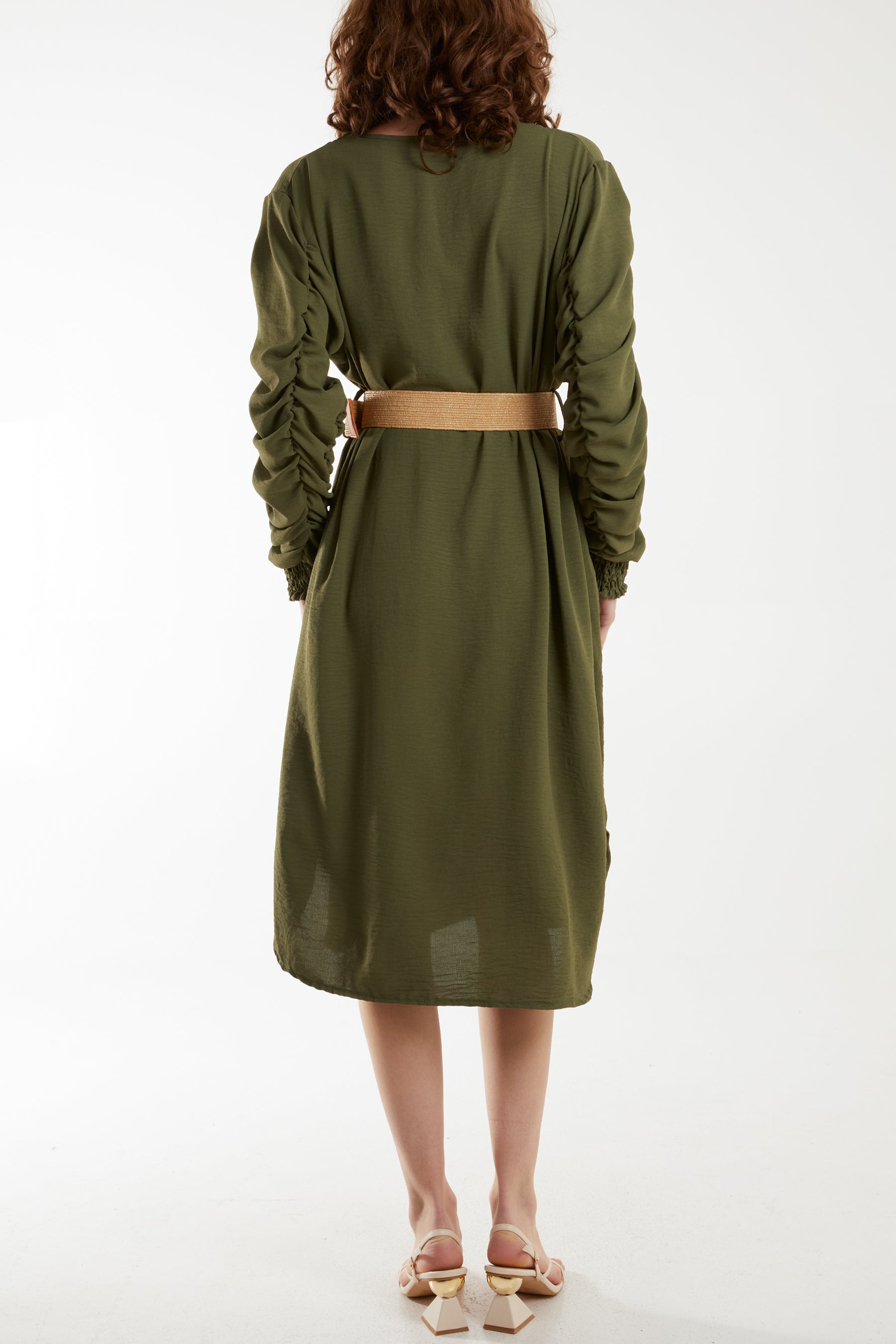 Black Ruffle Sleeve Pelted Midi Dress For Women ONE SIZE - Dropwear