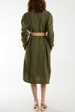 Black Ruffle Sleeve Pelted Midi Dress For Women ONE SIZE - Dropwear