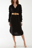 Ruffle Sleeve Pelted Midi Dress For Women  - Dropwear