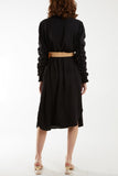 Ruffle Sleeve Pelted Midi Dress For Women  - Dropwear