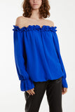 Bardot Ruffle Bubble Hem Blouse For Women  - Dropwear