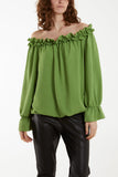 Bardot Ruffle Bubble Hem Blouse For Women  - Dropwear
