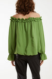 Bardot Ruffle Bubble Hem Blouse For Women  - Dropwear