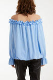 White Bardot Ruffle Bubble Hem Blouse For Women ONE SIZE - Dropwear