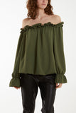 Bardot Ruffle Bubble Hem Blouse For Women  - Dropwear