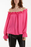 Navy Bardot Ruffle Bubble Hem Blouse For Women ONE SIZE - Dropwear
