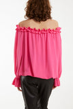 Green Bardot Ruffle Bubble Hem Blouse For Women ONE SIZE - Dropwear