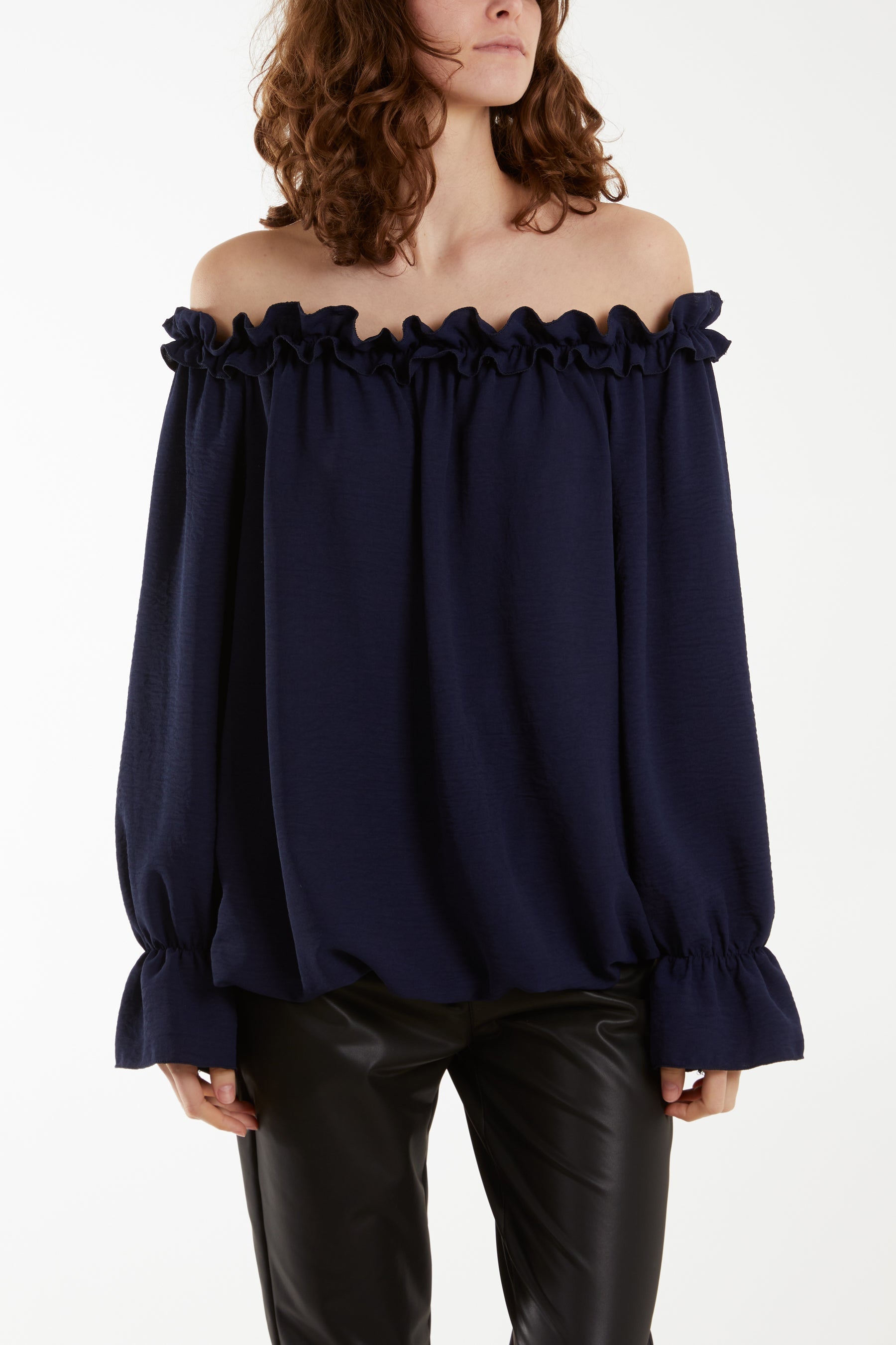 Royal Blue Bardot Ruffle Bubble Hem Blouse For Women ONE SIZE - Dropwear