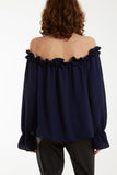 Hot Pink Bardot Ruffle Bubble Hem Blouse For Women ONE SIZE - Dropwear