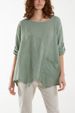 Stone Pure Cotton Asymmetric Hem Pocket Top For Women ONE SIZE - Dropwear