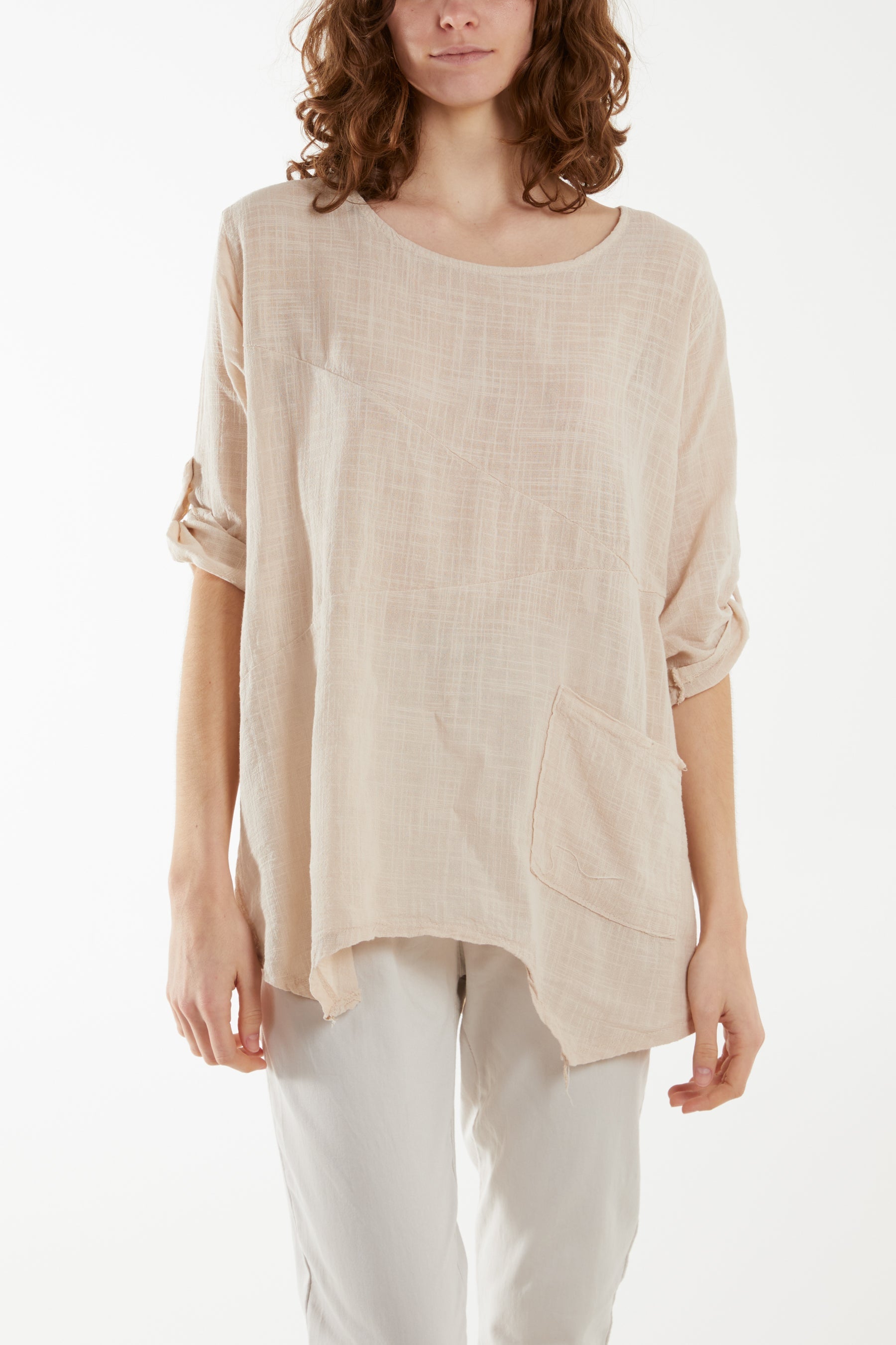 Denim Pure Cotton Asymmetric Hem Pocket Top For Women ONE SIZE - Dropwear