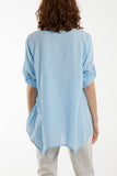 Light Blue Pure Cotton Asymmetric Hem Pocket Top For Women ONE SIZE - Dropwear