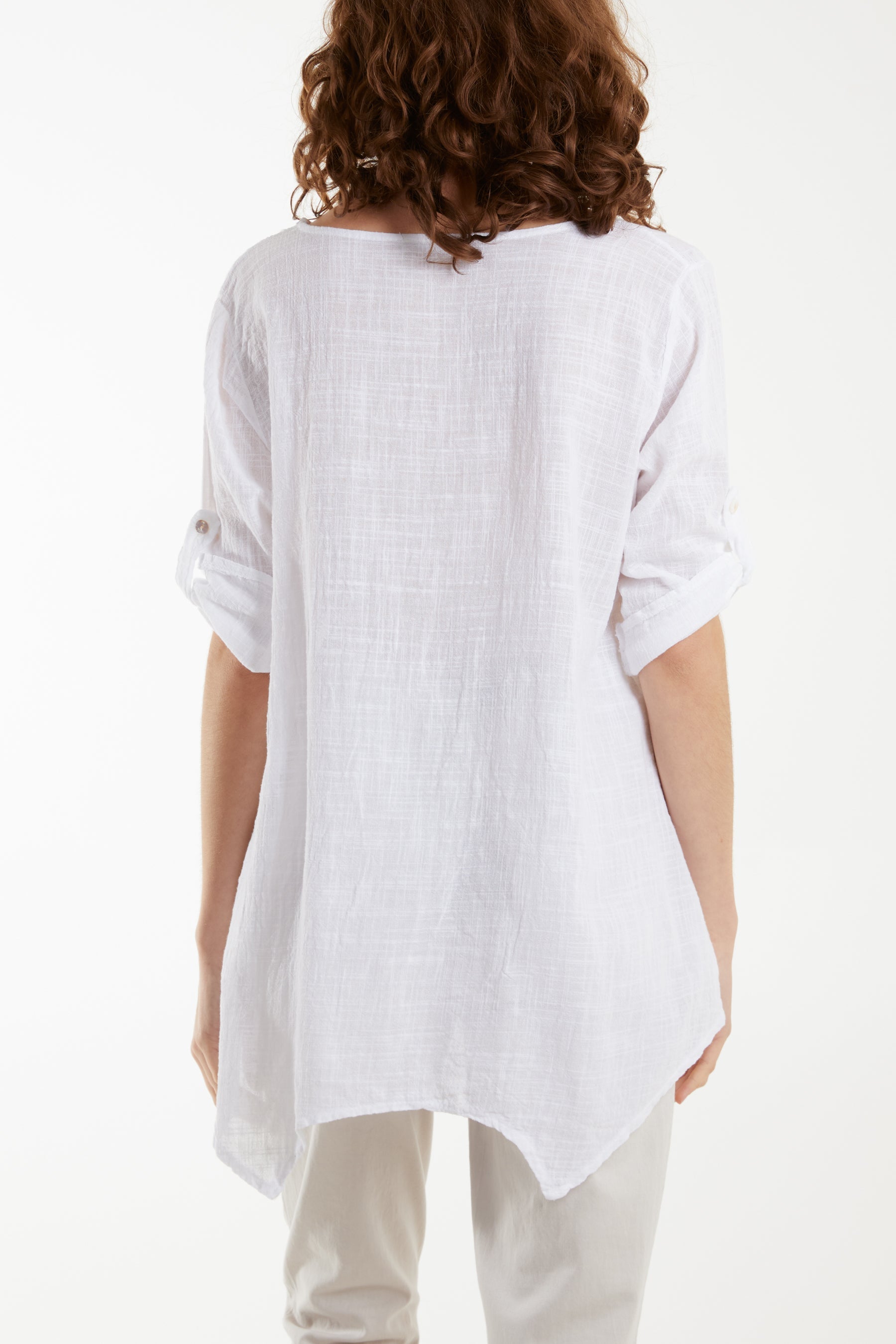 Pure Cotton Asymmetric Hem Pocket Top For Women  - Dropwear