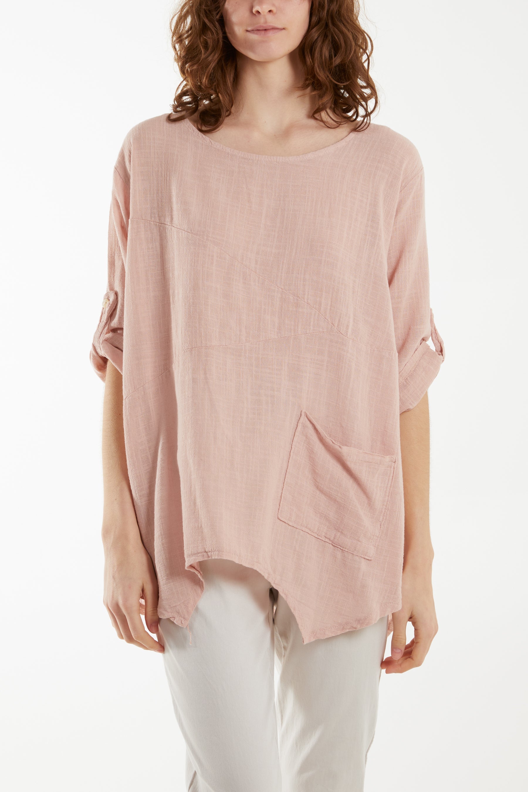 Pure Cotton Asymmetric Hem Pocket Top For Women  - Dropwear