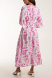 Toile De Jouy Shirred Bodice Midi Dress For Women  - Dropwear