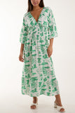 Black Toile De Jouy Shirred Bodice Midi Dress For Women ONE SIZE - Dropwear