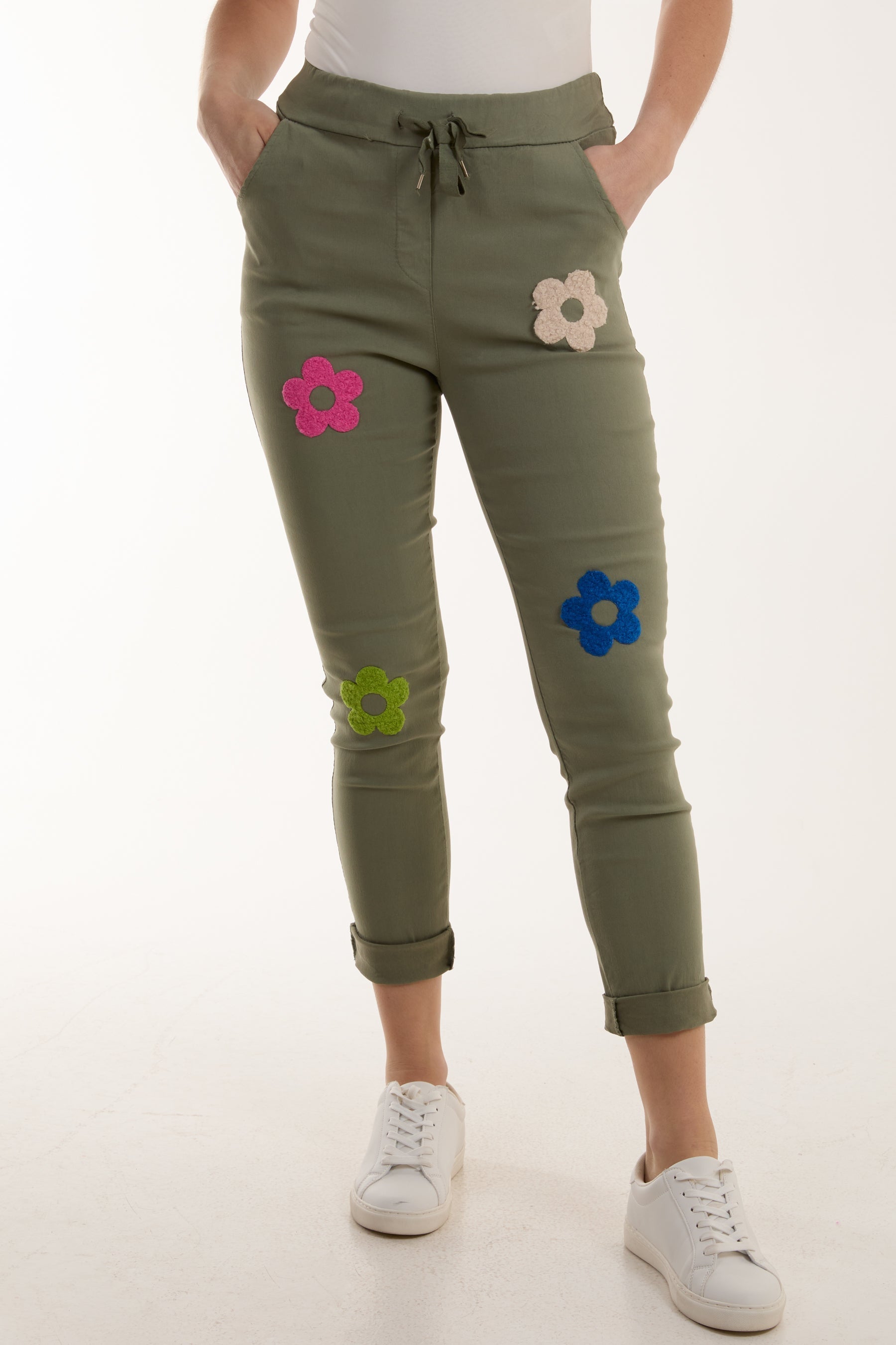Stone Floral Magic Drawstring Crushed Trousers For Women ONE SIZE - Dropwear