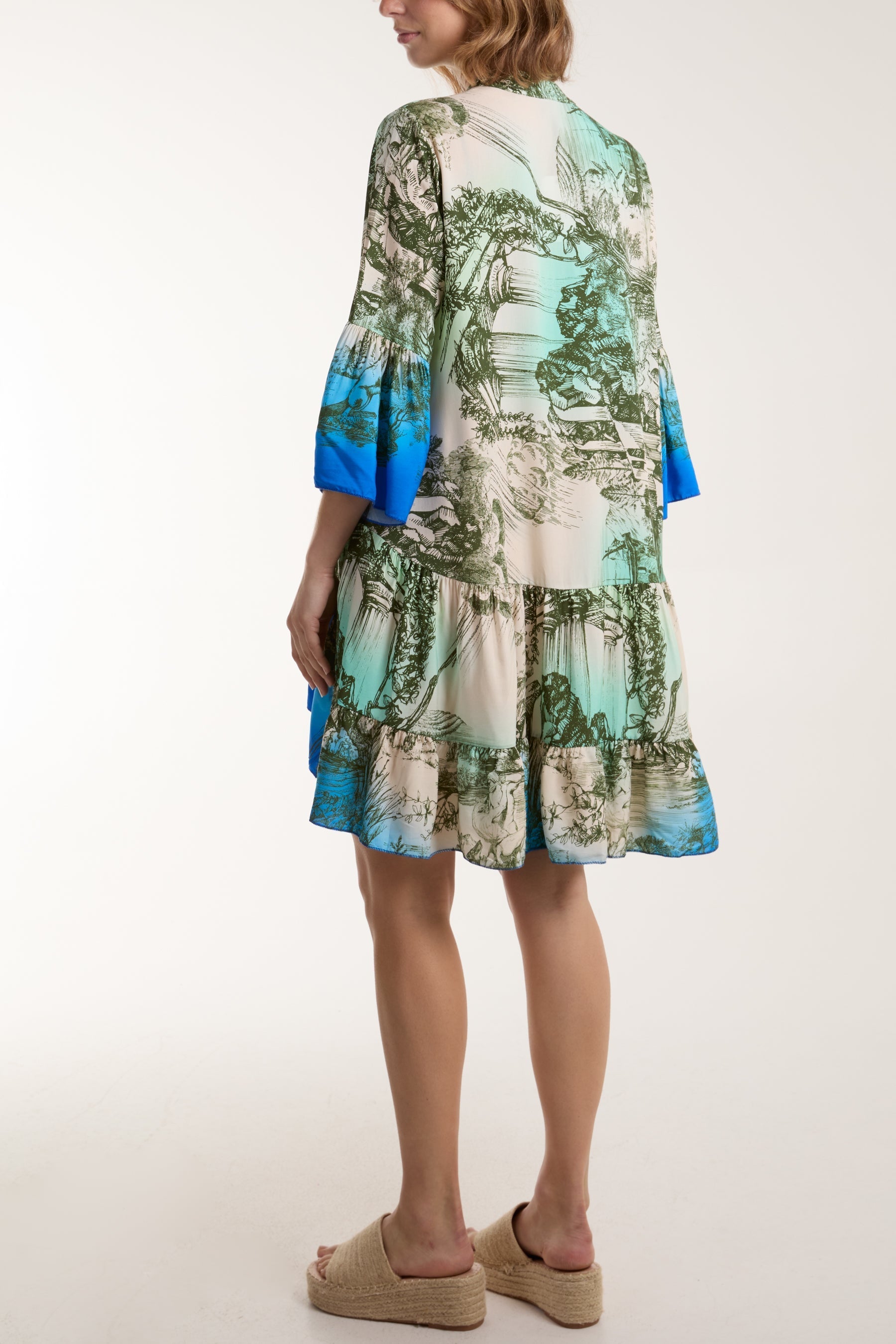 Black Tassels Toile De Jouy Tiered Dress For Women ONE SIZE - Dropwear