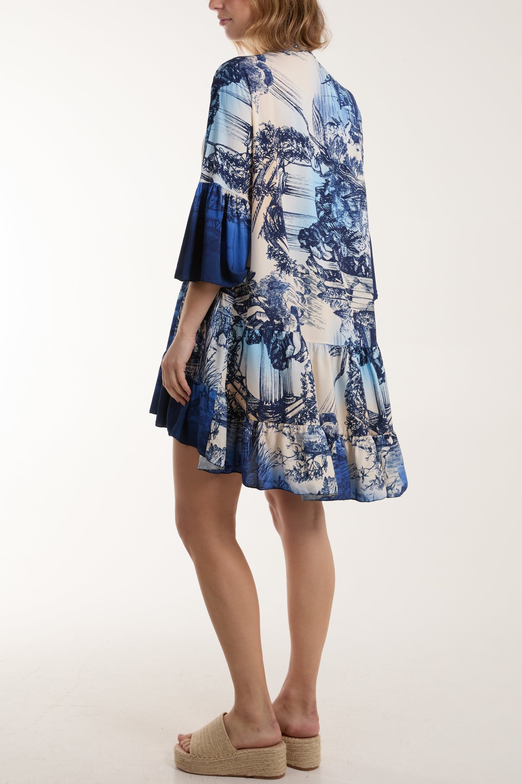 Khaki Tassels Toile De Jouy Tiered Dress For Women ONE SIZE - Dropwear