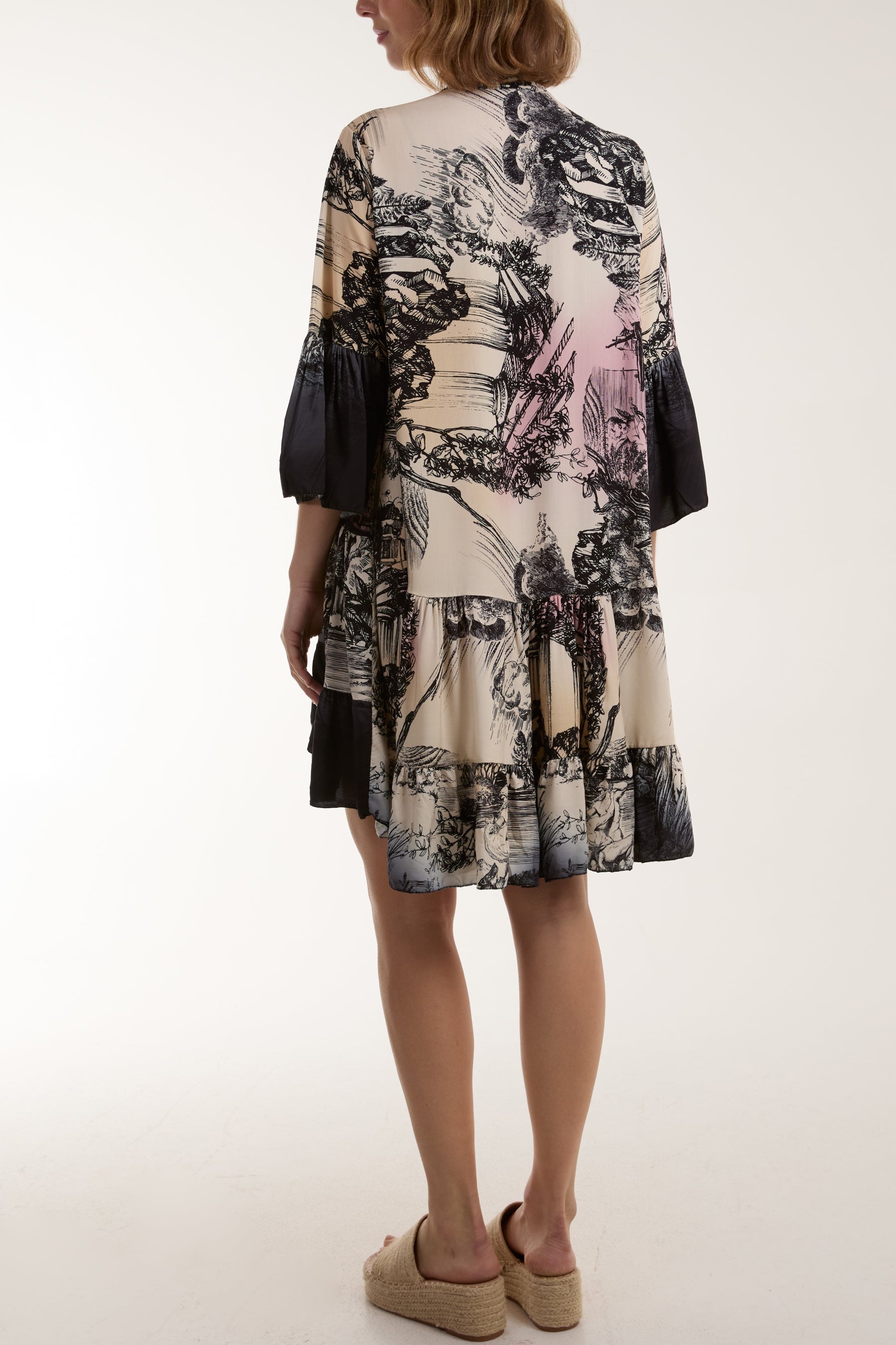 Tassels Toile De Jouy Tiered Dress For Women  - Dropwear