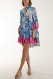 Tassels Toile De Jouy Tiered Dress For Women  - Dropwear