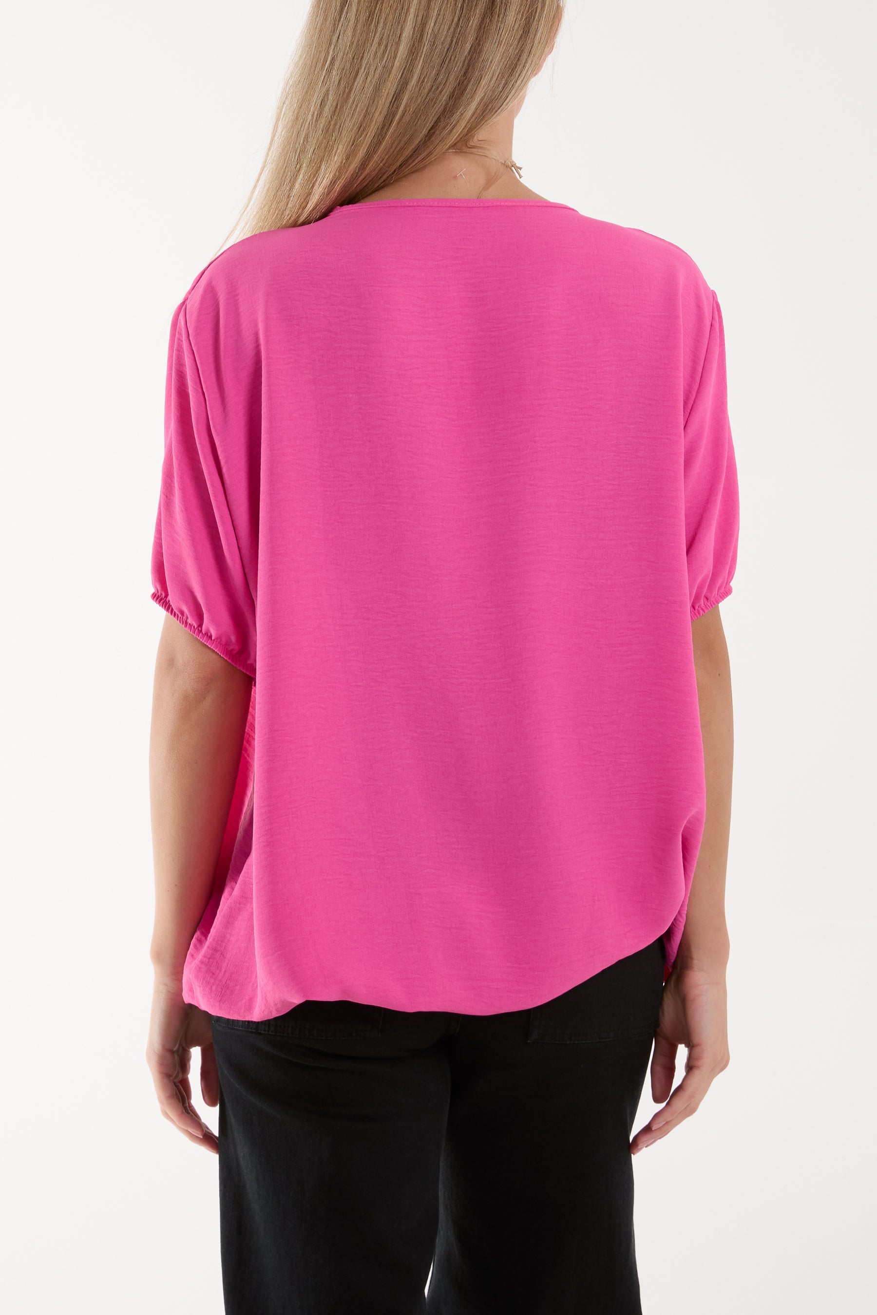 Necklace V-neck Bubble Hem Top For Women  - Dropwear