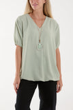 Black Necklace V-neck Bubble Hem Top For Women ONE SIZE - Dropwear