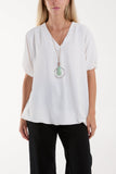 Necklace V-neck Bubble Hem Top For Women  - Dropwear