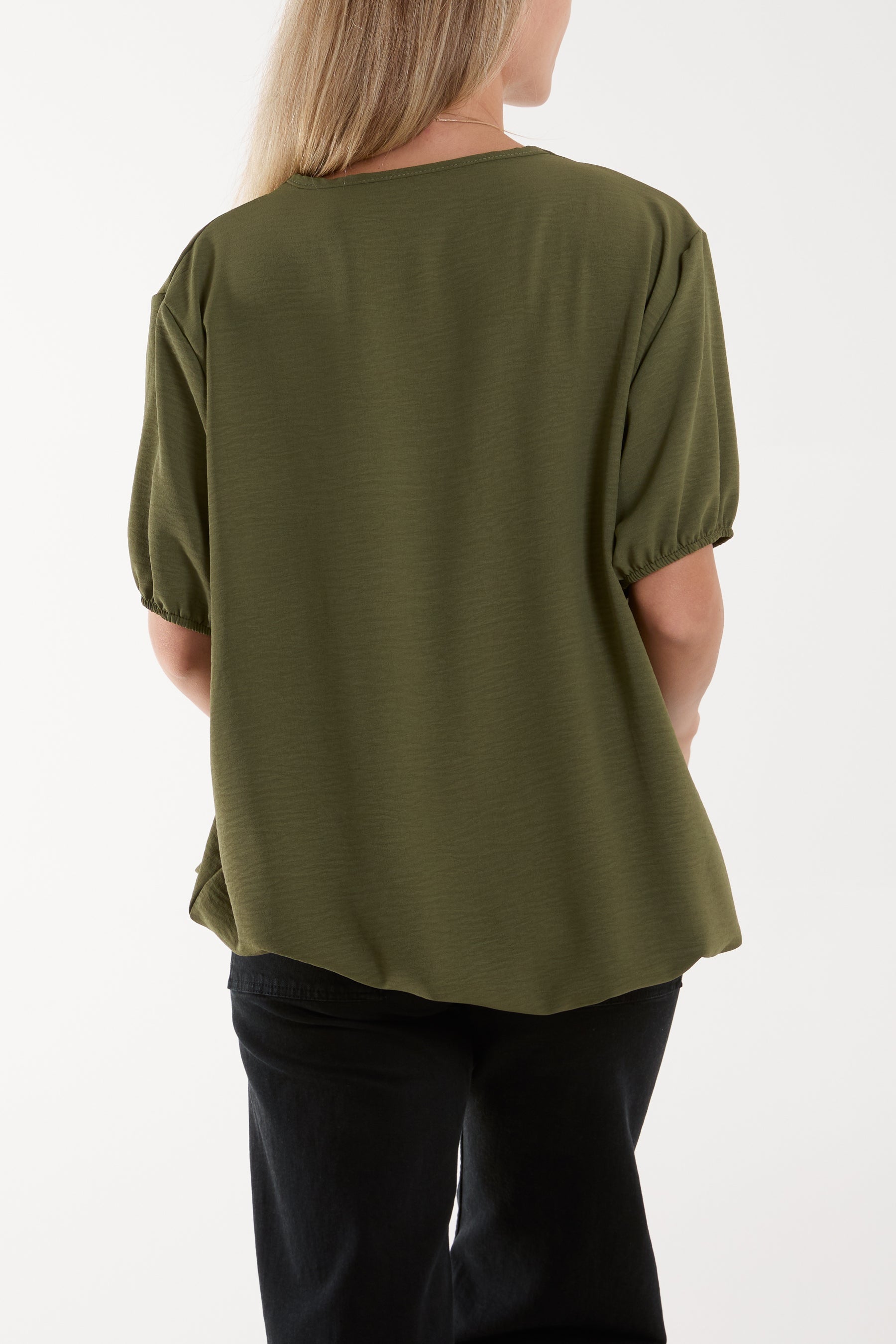 Necklace V-neck Bubble Hem Top For Women  - Dropwear