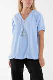 Apple Green Necklace V-neck Bubble Hem Top For Women ONE SIZE - Dropwear