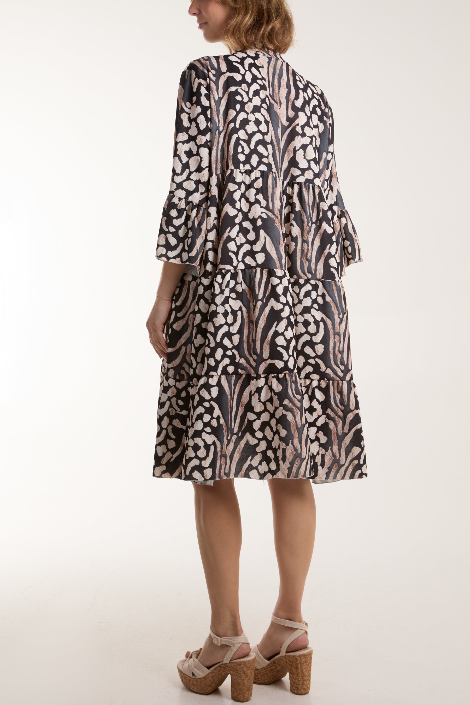 Colorful Leopard Print Tiered Smock Dress For Women  - Dropwear