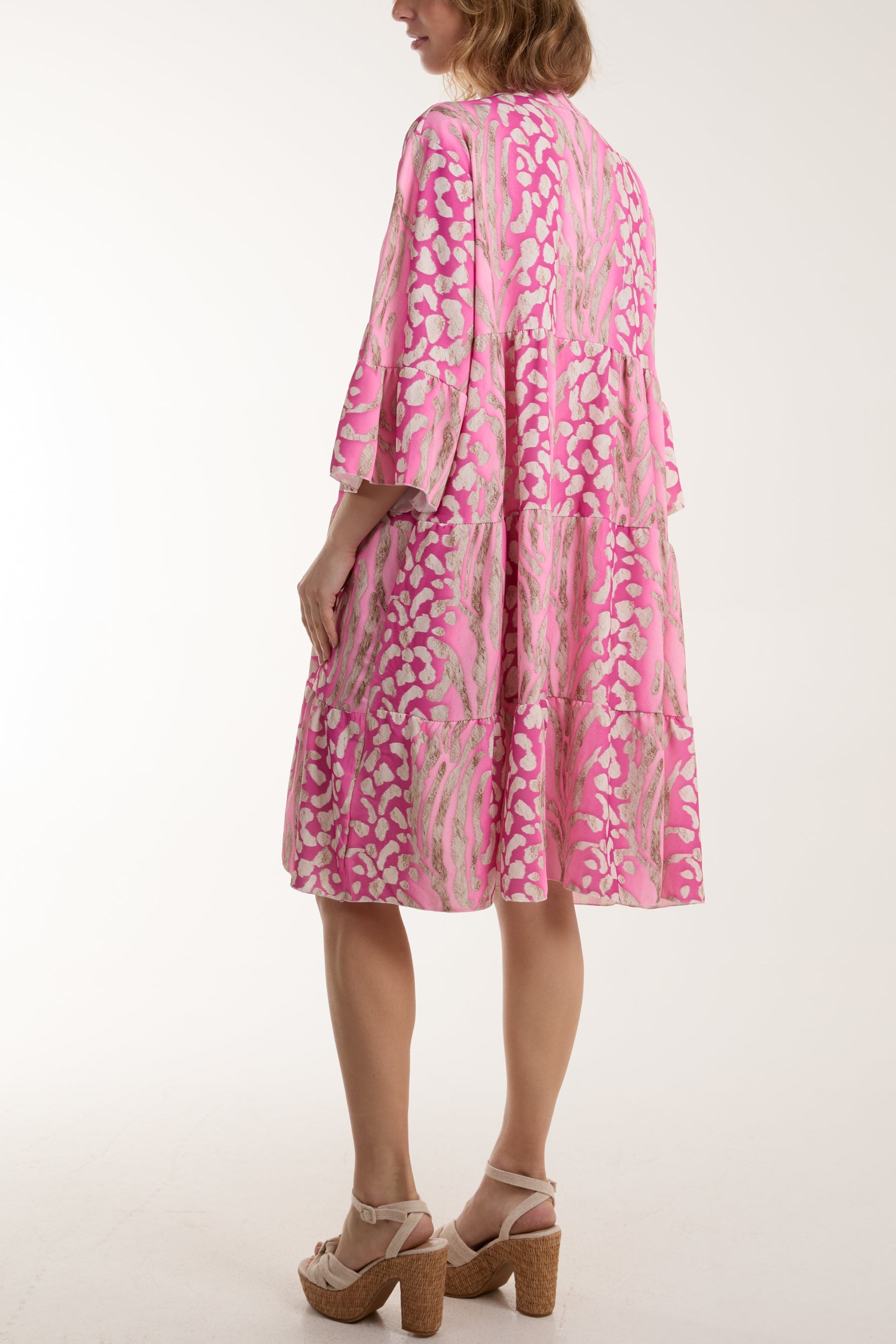 Colorful Leopard Print Tiered Smock Dress For Women  - Dropwear
