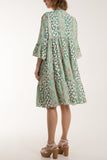 Sage Colorful Leopard Print Tiered Smock Dress For Women ONE SIZE - Dropwear
