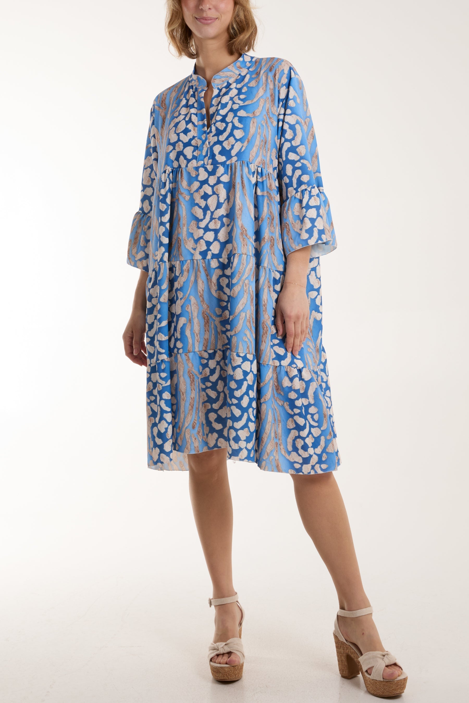 Black Colorful Leopard Print Tiered Smock Dress For Women ONE SIZE - Dropwear