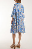 Navy Colorful Leopard Print Tiered Smock Dress For Women ONE SIZE - Dropwear