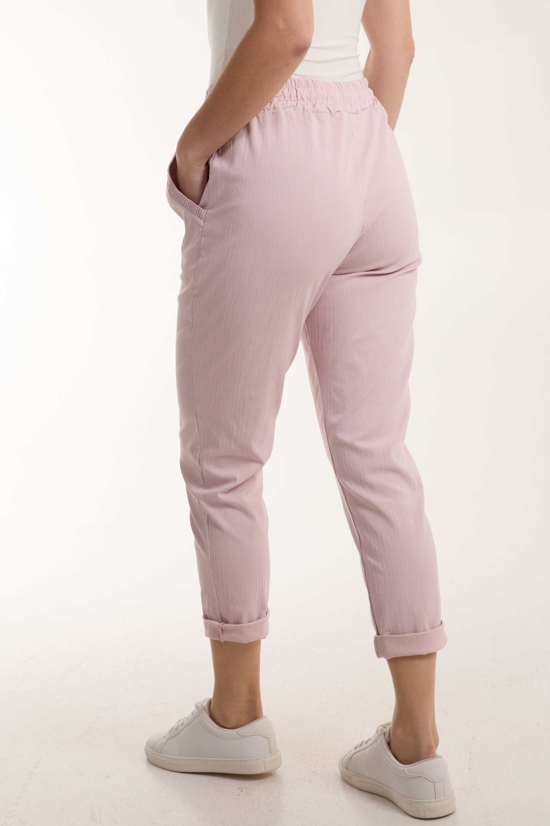 Texture Stripe Pocket Panel Trousers For Women  - Dropwear