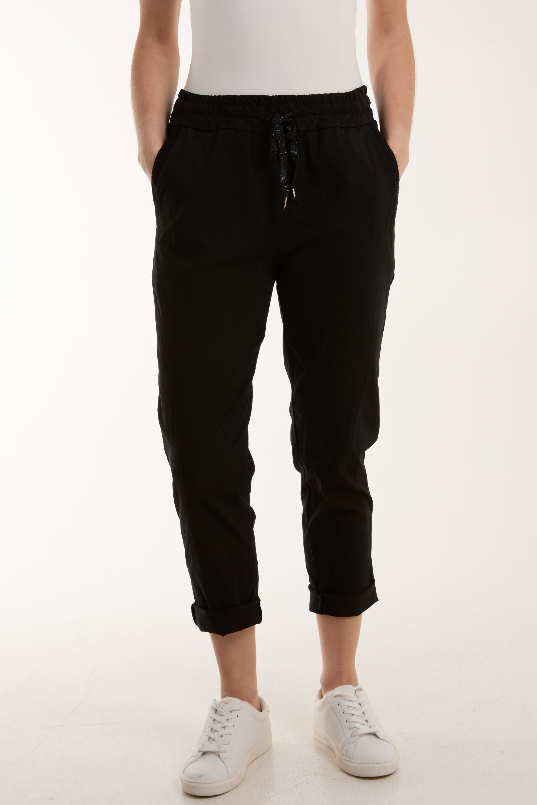 Texture Stripe Pocket Panel Trousers For Women  - Dropwear