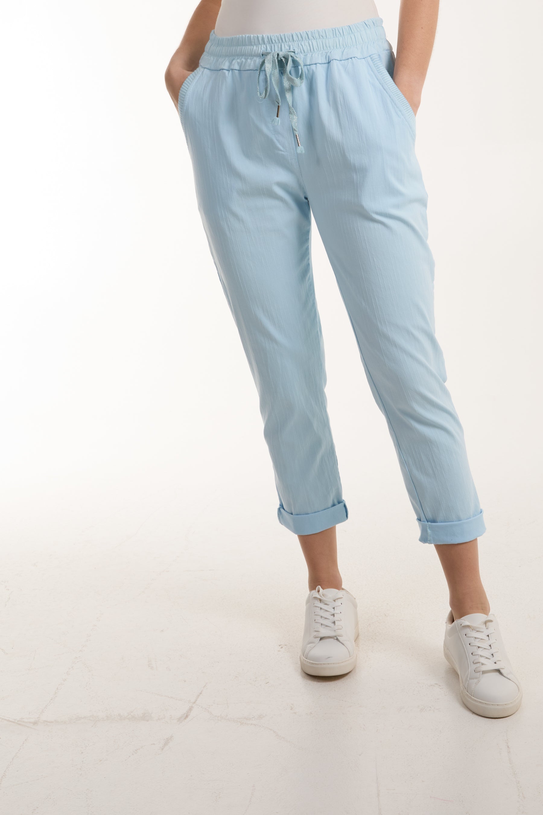Navy Texture Stripe Pocket Panel Trousers For Women ONE SIZE - Dropwear